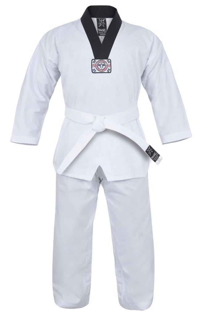 YAMASAKI V2 RIBBED TAEKWONDO UNIFORM - BLACK V NECK 8oz