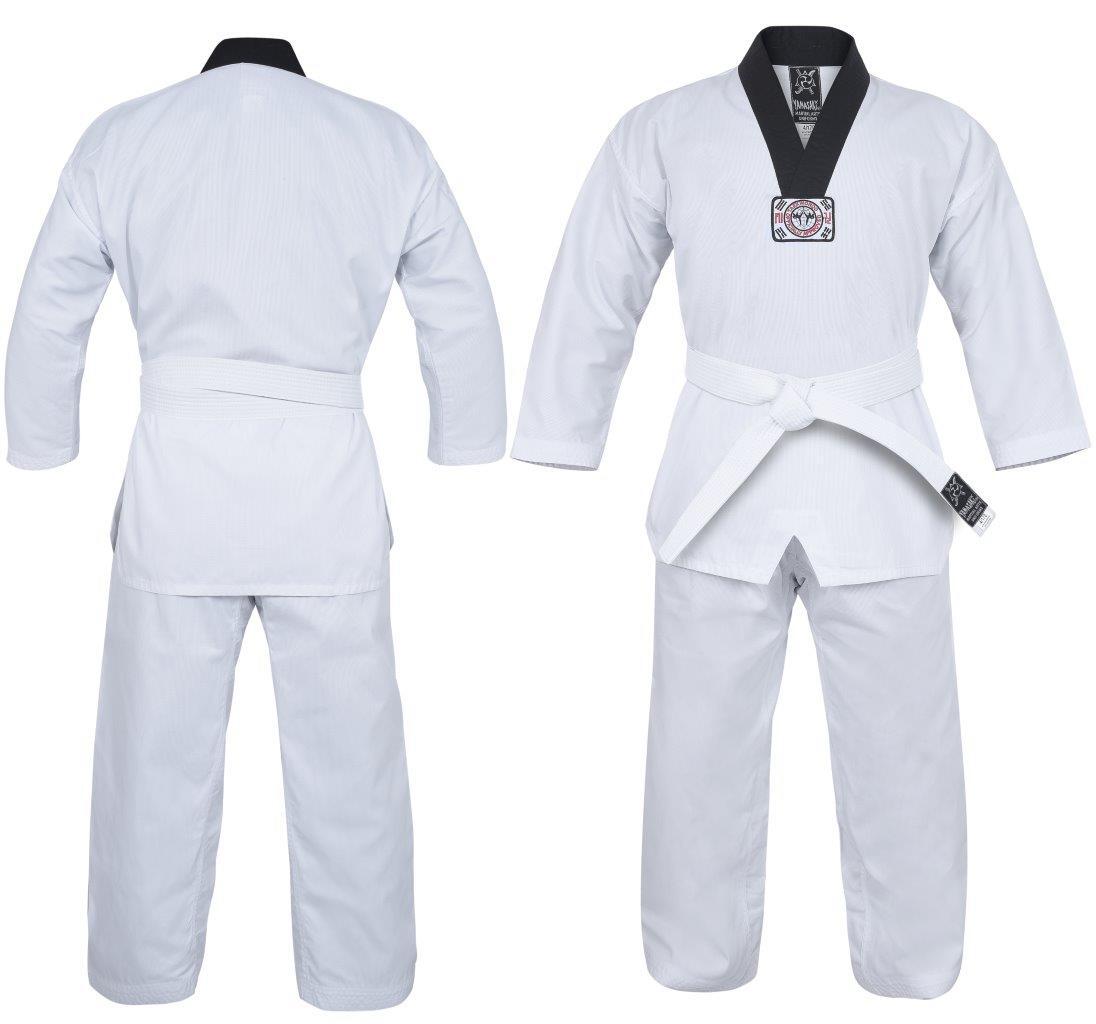 YAMASAKI V2 RIBBED TAEKWONDO UNIFORM - BLACK V NECK 8oz